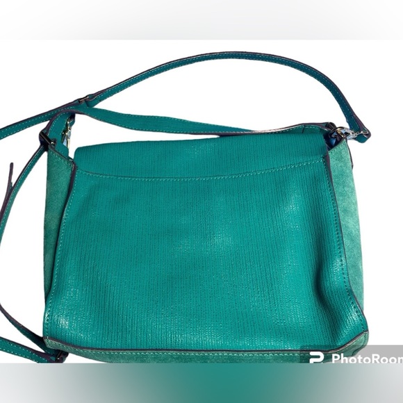 FURLA TEAL LEATHER & SUEDE SHOULDER/CROSSBODY FLAP BAG EUC - Picture 3 of 15